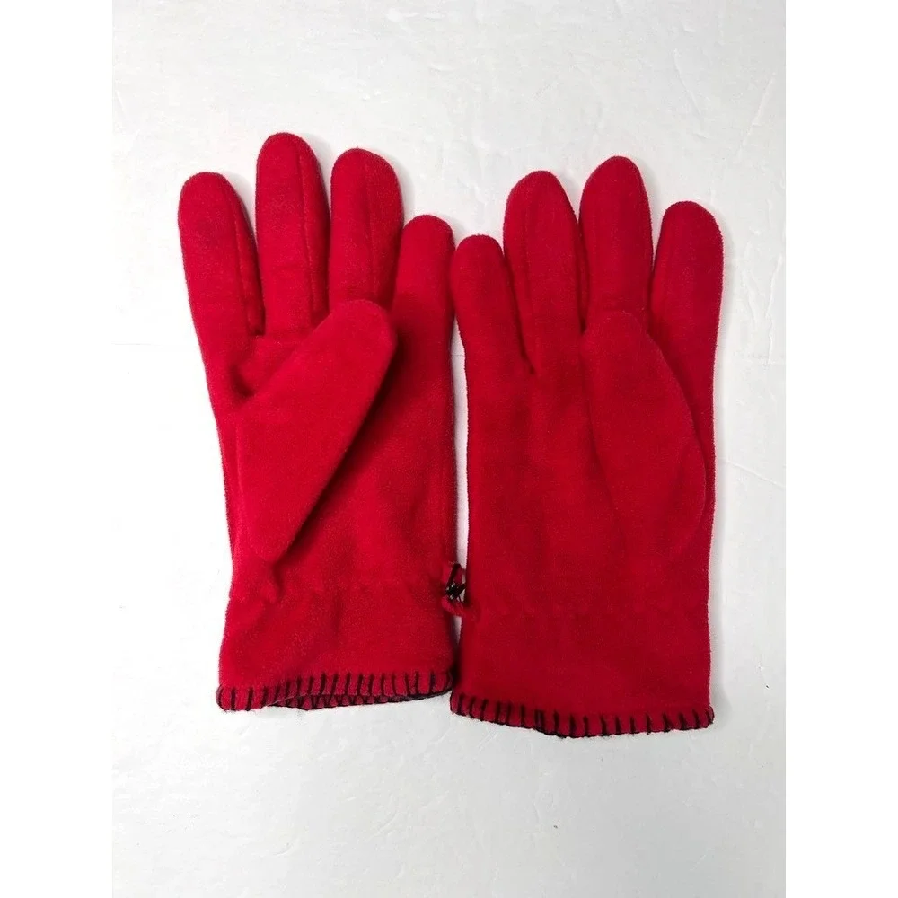 Casual Corner Women's Fleece Gloves LARGE Red Snowflake Blanket Stitch Vintage